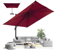 Hotime Parasol 3x3m Parasol de Patio Déporté Extérieur en Aluminium, Réglable en 5 Hauteurs, Imperméable et Anti-UV, Parfait pour Piscine, Terrasse, Usage Professionnel, Vin Rouge