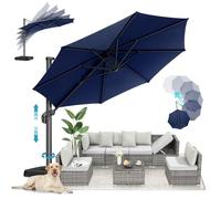 Hotime parasol déporté 3 x 3 m Carré en aluminium - Amélioration et intensification - Avec rotation à 360° et 5 angles de réglage - Parasol déporté carré en aluminium pour patio, jardin（Bleu foncé）