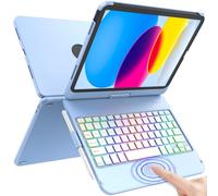 HOTLIFE Étui avec clavier pour iPad A16 11e génération/10e génération, clavier tactile pour iPad 11"/10e génération 11" 2022-10, rétroéclairage couleur, coque de protection rotative à 360° (bleu océan