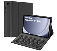 HOTLIFE Étui de clavier pour Samsung Galaxy Tab A9 Plus 11" 2023 (SM-X210/X216/X218) avec couverture automatique Wake/Sleep, clavier Bluetooth amovible sans fil (QWERTZ) - Noir