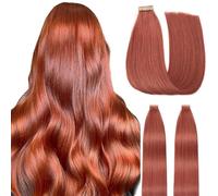 Hotlulana Extension de cheveux réel double face rouge cuivre (#350) 18 pouces, 20 pièces, 45 cm, 40 g, invisibles