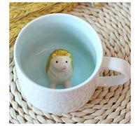 Hotmiss Tasse en céramique en forme de hérisson caché à l'intérieur - Tasse avec figurine mignonne de dessin animé faite à la main - Cadeau de vacances et d'anniversaire pour les amateurs de café,