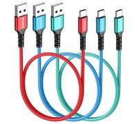 HOTNOW Câble USB A vers USB C 50 cm Lot de 3, 3A Cordon USB Type C Court | Charge Rapide, Nylon Tressé, Pour iPhone 17/16/15, Galaxy S25/S24/S10/A51/A21, Note 20, Pixel 8/7, Huawei P40/P30, iPad