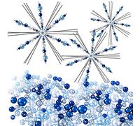 Hotop 24 Pcs 3 Tailles Fils Métalliques en Forme de Flocon de Neige avec 400 Perles de Couleurs et Tailles Mélangées Projet de Perles Amusant pour DIY Décoration de Sapin de Noël (Bleu, Argent, Blanc)