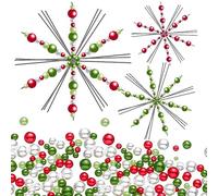 Hotop 24 Pcs 3 Tailles Fils Métalliques en Forme de Flocon de Neige avec 400 Perles de Couleurs et Tailles Mélangées Projet de Perles Amusant pour DIY Décoration de Sapin de Noël (Rouge, Vert, Blanc)
