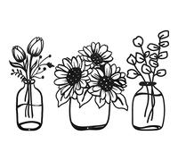 Hotop 3 Pièces Décoration Murale de Fleur en Métal Art Mural de Vase Minimaliste Décor en Fil de Fer de Tulipe Sculpture Murale Florale pour Cuisine Salon (Style Délicat, 5,6/6/9,9 Pouces)