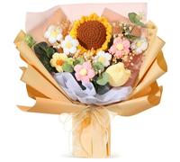 Hotop Bouquet de fleurs artificielles tricotées au crochet pour remise de diplôme pour anniversaire, mariage, Thanksgiving, Noël, Saint-Valentin, fête des mères, décoration d'intérieur (tournesol
