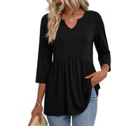 Hotouch Chemisier à manches 3/4 et col en V pour femme | T-shirt ample élégant trapèze - Coupe ample - Hauts d'été S-XXL