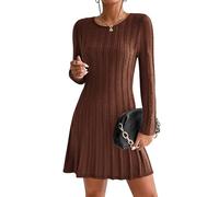 HOTOUCH Robe pull d'hiver à manches longues en tricot côtelé torsadé pour femme - Robe pull décontractée pour l'automne - Tailles S à XXL, marron, L