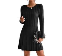 HOTOUCH Robe pull d'hiver pour femme - Robe pull trapèze - Robe midi en tricot à manches longues - Style décontracté - Tailles S à XXL, Noir , XL