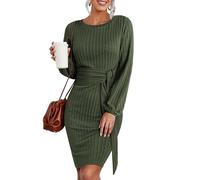 Hotouch Robe Pull Femme Elégant Robe Tricoté Manche Longue Robe Automne Hiver Casual Tunique Jupe Robe Moulante Slim avec Ceinture Chic S-XXL