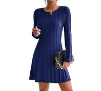 HOTOUCH Robe Pull Femme Robe d'Hiver à Manches Longues Tricotée Robe Pull Côtelée à Torsades Robe Pull Décontractée d'Automne S-XXL, bleu marine, XL