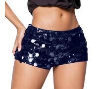 Hotpants à paillettes mini shorts femme skinny court rave pantalon perles taille haute shorts brillant sexy hotpants paillettes outfitwear festivals tenues fête clubwear, R bleu., S