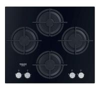 Hotpoint - QS61S/BK Plaque Gaz 4 Foyers en Verre Noir - Encastrable, Puissance 7300W - Commandes Frontales - Sécurité Gaz Intégrée - L 59,6 x H 5,1 x P 51 cm