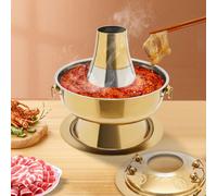 Hotpot chinois au charbon de bois, hotpot avec cheminée, hotpot vintage en acier inoxydable avec une louche à soupe