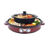 Hotpot et raclette 2 en 1, élément chauffant électrique en acier inoxydable, barbecue coréen, revêtement anti-adhésif, Hotpot pour mijoter, cuisiner, rôtir (rouge)