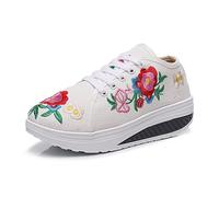 HOTRA Baskets pour Femmes Support de Voûte Plantaire pour Chaussures de Marche Art Floral Brodé Mocassins en Toile Chaussures de Voyage pour Dames (Color : White, Size : 37 EU)