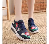 HOTRA Baskets pour Femmes Support de Voûte Plantaire pour Chaussures de Marche Art Floral Brodé Mocassins en Toile Chaussures de Voyage pour Dames (Color : Navy, Size : 39 EU)