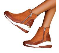 HOTRA Bottes Femme Bottine a Talon Baskets Montantes Baskets Compensées Plateforme Daim Bottillon Baskets Chaussures Fermeture Éclair Ankle Boots (Color : Brown, Size : 38 EU)