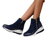 HOTRA Bottes Femme Bottine a Talon Baskets Montantes Baskets Compensées Plateforme Daim Bottillon Baskets Chaussures Fermeture Éclair Ankle Boots (Color : Blue, Size : 39 EU)
