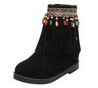 HOTRA Bottes Mi-Mollet pour Femmes Mode Perles Fringe Charme Chaussons Chaussures Compensées Décontractées Bottines de Marche (Color : Noir, Size : 38 EU)