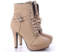 HoTRA Bottines À Plateforme pour Femmes Talon Épais Bottillons de Combat Sexy Bout Rond Lacer Boucle de Ceinture Chaussures de Pompe (Color : Beige, Size : 39 EU)