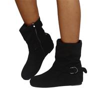 HOTRA Boucle de Ceinture en Daim Bottines pour Femmes Botte Mi-Mollet Décontractée À Bout Rond et Compensée Bottes Courtes À Fermeture Éclair Rétro (Color : Noir, Size : 41 EU)