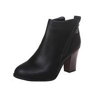 HOTRA Femmes Cuir Bottines À Bout Rond avec Talon Empilé et Fermeture Éclair Latérale Bottines Chelsea 2022 Escarpins Chaussures À Bout Fermé (Color : Noir, Size : 39 EU)