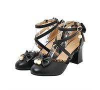 HOTRA Femmes Plateforme Mary Janes Escarpins À Brides Croisées et Nœud Perlé Lolita Cosplay Chaussures Robe Princesse Uniforme Chaussures (Color : Noir, Size : 40 EU)