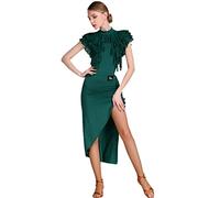HoTRA Robe de Danse Latine pour Femme Jupe d'entraînement Sexy À Volants Fendus sur Le Côté Déguisement Tango Foxtrot Compétition (Color : Green, Size : XL)