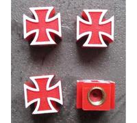 hotrodspirit - Bouchon Valve de Roue (x4) Croix Malte Rouge Auto Moto Velo