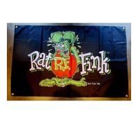 hotrodspirit - drapeau inscription rat fink sur fond noir flag ed roth rat rod kustom kulture rare