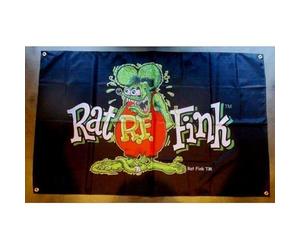 hotrodspirit - drapeau inscription rat fink sur fond noir flag ed roth rat rod kustom kulture rare
