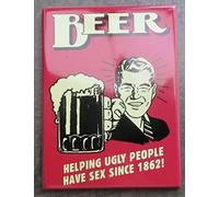 hotrodspirit - Magnet Beer Helping People Have Sex Rouge Humour 8x6cm Aimant frigo
