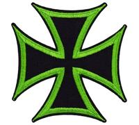 hotrodspirit Patch Croix de Malte Noire Contour Vert Éclatant 7.5x7.5 cm Écusson Thermocollant