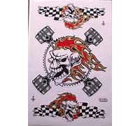 hotrodspirit - Planche de Stickers Crane Flammes Piston Damier Noir Blanc Autocollant
