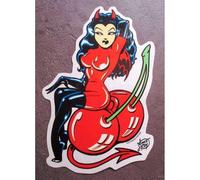 hotrodspirit - Sticker diablesse Assise sur Cerise Rockabilly Autocollant