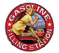 hotrodspirit - sticker extra fin 13cm pin up blonde robe jaune mechanic on duty autocollant garage