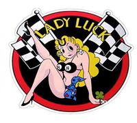 hotrodspirit - Sticker Extra Fin Lady Luck et Drapeaux a Damier Noir et Blanc Autocollant
