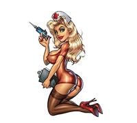 hotrodspirit - Sticker Extra Fin pin up Blonde Infirmiere 13x9 cm Sexy Autocollant