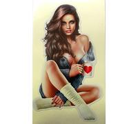 hotrodspirit - Sticker pin up Brune Sexy avec mug au Coeur Rouge 18x10.5 cm Autocollant Hot