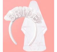 Hotry Lot de 2 bandeaux de mariée élégants avec voile - Couronne de mariée élégante avec perles - Voile blanc cristal de 55,9 cm - Accessoires de fête d'enterrement de vie de jeune fille