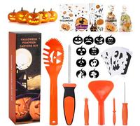 HOTSAN Ensemble d'outils de sculpture de citrouille Halloween 5 outils de citrouille 10 modèles de sculpture 2 bougies à LED, DIY Jack-O-Lantern pour enfants Famille Décorations d'Halloween