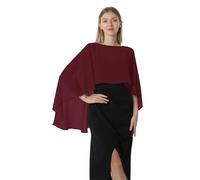 Hotshawl Cape en mousseline de soie pour femme, châles et écharpes pour robe de soirée, mariage, bordeaux, taille unique