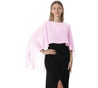 Hotshawl Capelets for women Chiffon Cape Shawls and Wraps for Evening Dress Wedding Capes Cover Up (Pink)