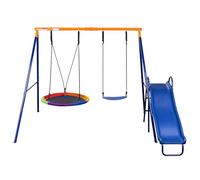 hotsizz Balancoire Exterieur Design 3 en 1 Comprend balancoire Classique/balançoire à Panier Suspendue/Toboggan, 247 × 220 × 179 cm Idéal pour Jardins et Cours
