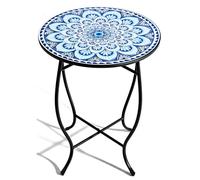 hotsizz Table de Jardin 52 x 35 x 35 cm, avec Motif mosaïque, Plateau métallique et carrelage combinés, Table Jardin Ronde idéale pour Le Jardin, Le Balcon ou Le Salon