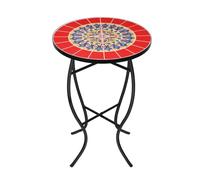 hotsizz Table de Jardin 52 x 35 x 35 cm, avec Motif mosaïque, Plateau métallique et carrelage combinés, Table Jardin Ronde idéale pour Le Jardin, Le Balcon ou Le Salon (Rouge)