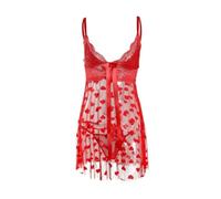 HOTSO Femme Dentelle Lingerie Sexy Gaze Une Pièce, Lingerie Sexy Pure Cami et Short de Maternité Set de Nuit en Maille Pure Lingerie Romantique Femme Dating Party (Red, L-XL)