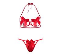 HOTSO Femme Nœud Papillon Ensemble de Lingerie Sexy Dentelle Brassière Sexy Jarretelles 2 pièces Soutiens-Gorge à Broder à Pousser vers Le Haut pour Les et G-String Culotte Babydoll